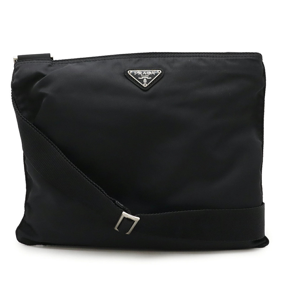 Prada VELA Crossbody Bag Gusset Leather NERO Black